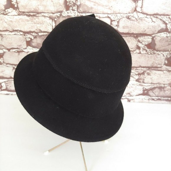 Nordstrom Womens Black 100% Wool Felt Cloche Bucket Hat One Size Fast Shipping - Picture 4 of 5